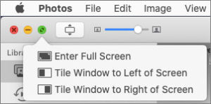 split screen mac catalina setting green button dropdown